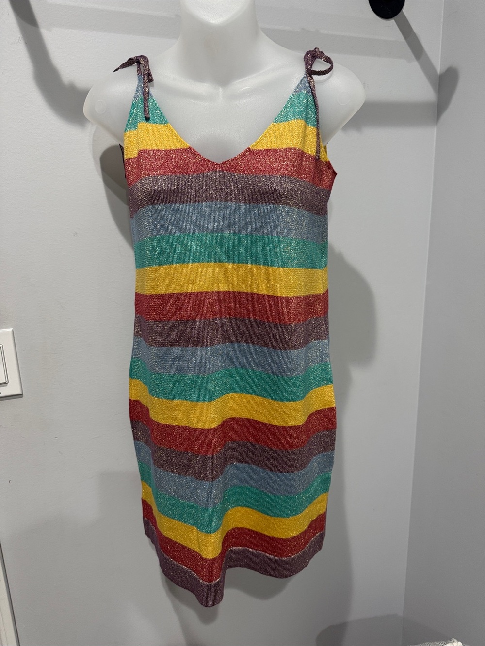 Striped Metallic Tie-Shoulder  Sundress in Multicolor size s. NWT